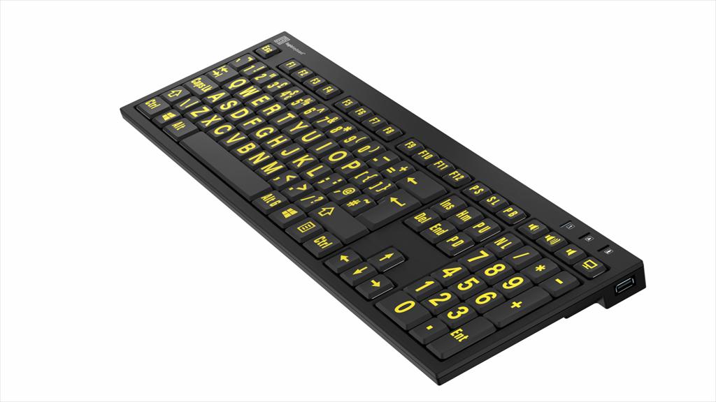 Large Print Yellow on Black NERO Slimline Keyboard for Windows Large Print Yellow on Black NERO Slimline Keyboard for Windows